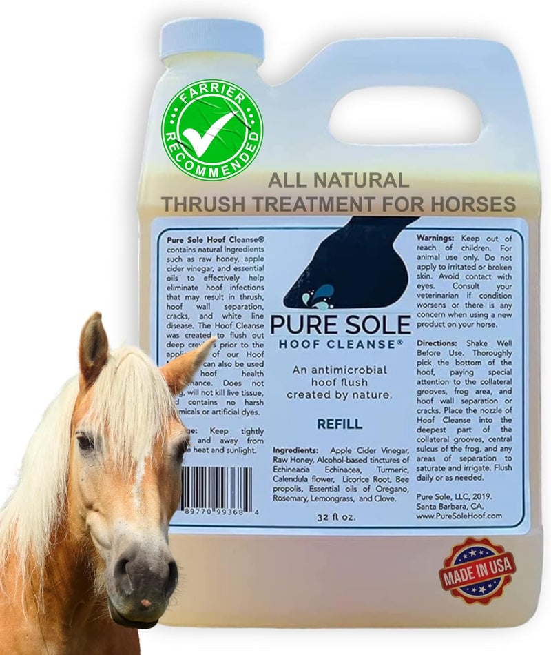 PureSole منظف حوافر الخيول | علاج الثروس للخيول - تنظيف حوافر طبيعي بالكامل، يستخدم لعلاج الخط الأبيض، الخراجات، الشقوق، وفصل جدار الحافر - 32 أونصة إعادة تعبئة - Image 1